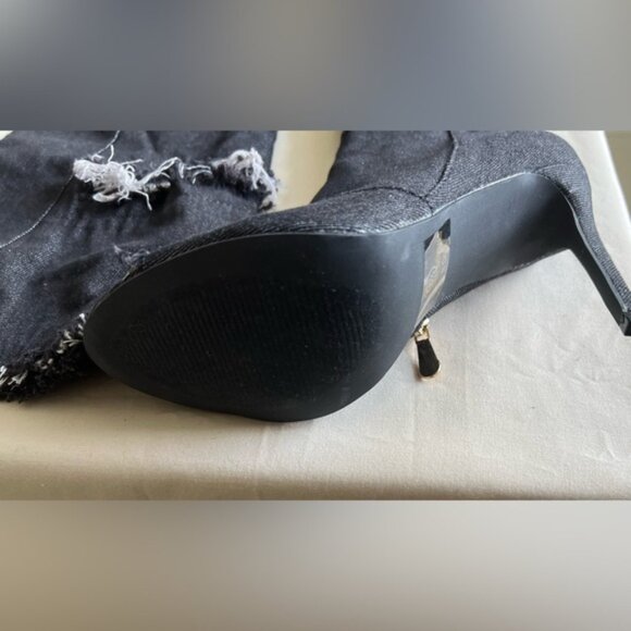 Lilliana Knee High Boots 8.5 Black Denim Over The Knee Distress Cutout - Picture 3 of 6